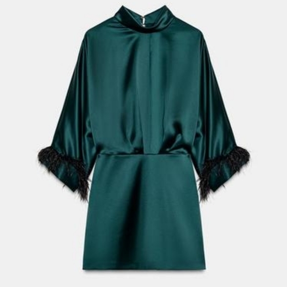 Zara Feather Satin Short Dress - Picture 12 of 16